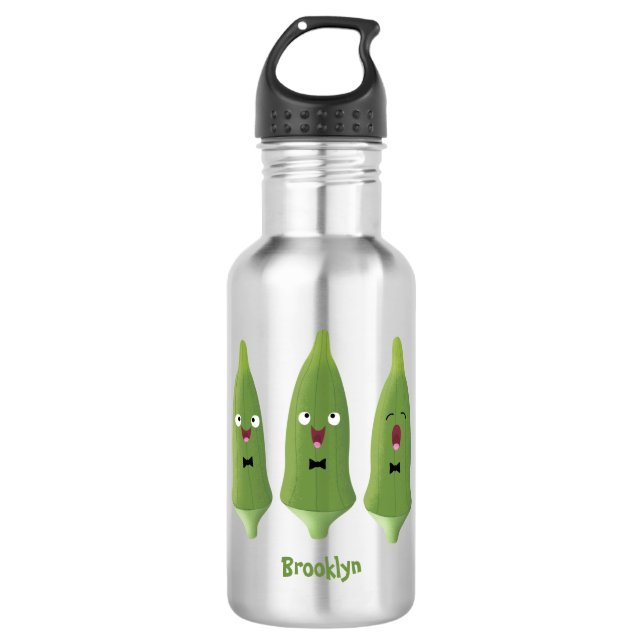 Niedlicher Cartoon mit Okra Edelstahlflasche (Vorderseite)