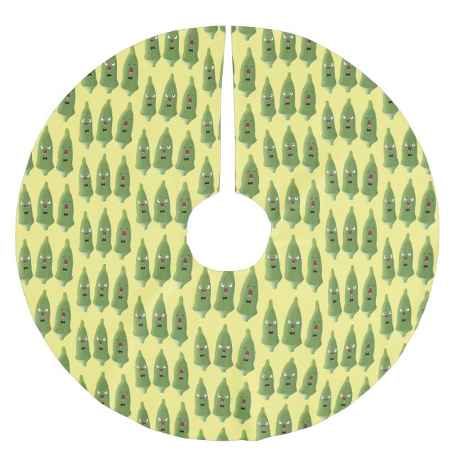 Niedlicher Cartoon mit Okra Polyester Weihnachtsbaumdecke (Vorderseite)