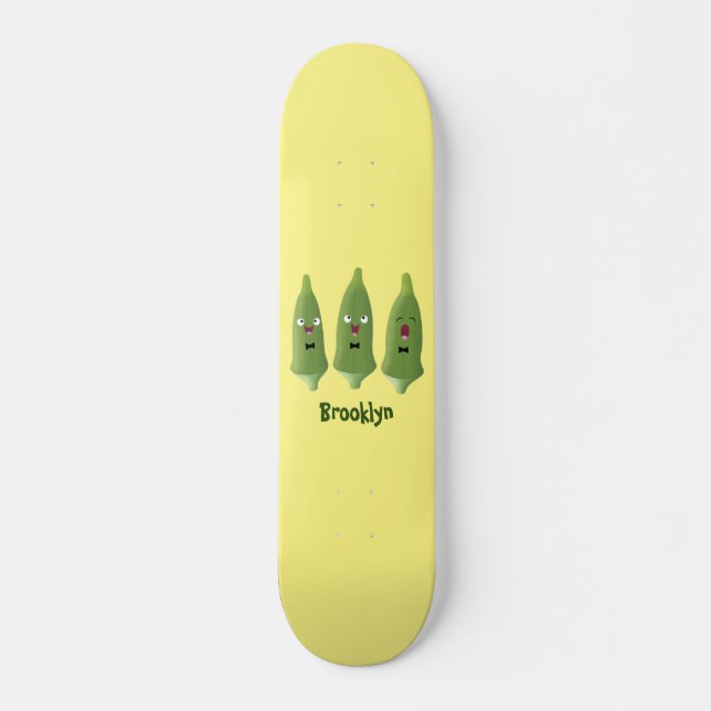 Niedlicher Cartoon mit Okra Skateboard (Vorne)