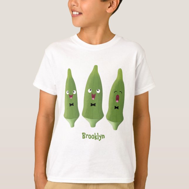 Niedlicher Cartoon mit Okra T-Shirt (Vorderseite)