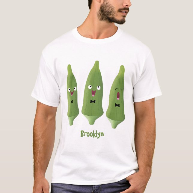 Niedlicher Cartoon mit Okra T-Shirt (Vorderseite)