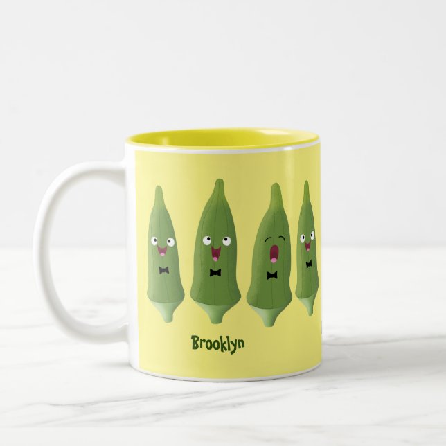 Niedlicher Cartoon mit Okra Zweifarbige Tasse (Links)