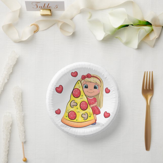 Niedlicher Cartoon mit Pizza Pappteller (Hochzeit)