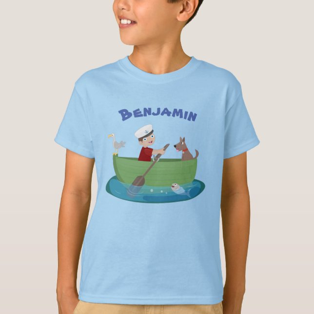Niedlicher Cartoon mit Ruderboot T-Shirt (Vorderseite)