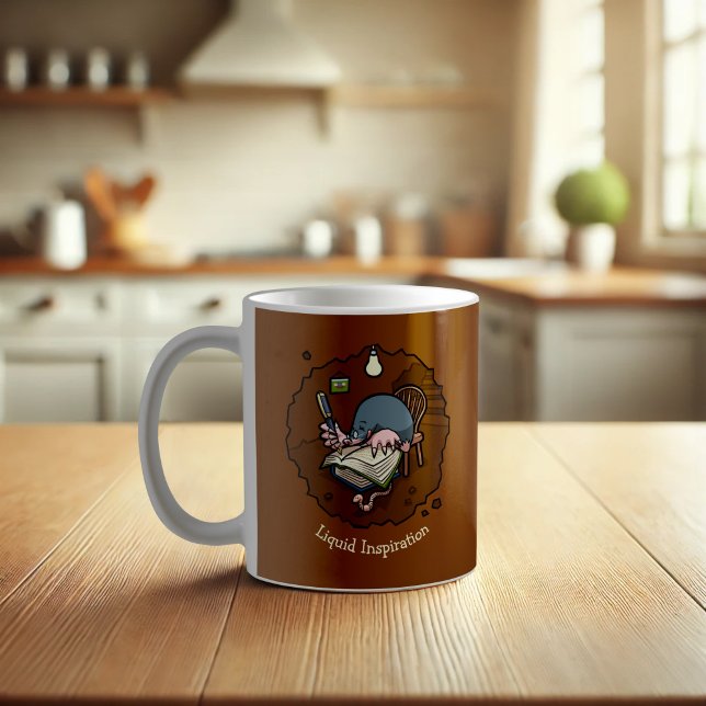 Niedlicher Cartoon, Mitschreiber oder Schüler mit  Kaffeetasse (Von Creator hochgeladen)