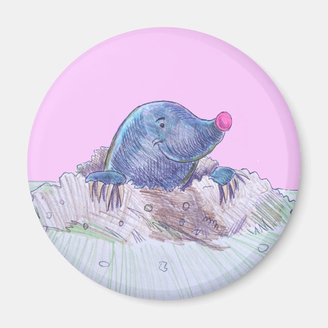 Niedlicher Cartoon Mole und Molehill Magnet (Vorne)