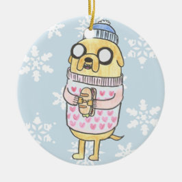 Niedlicher Cartoon Mops in Winter-Pulli Keramik Ornament
