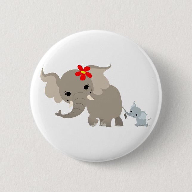 Niedlicher Cartoon Mutterelefone und Baby Button A (Vorderseite)