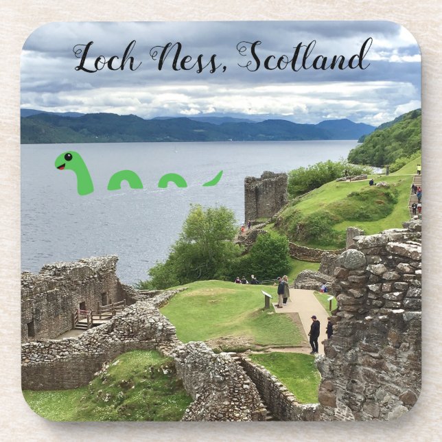 Niedlicher Cartoon Nessie Loch Ness Monster, Schot Getränkeuntersetzer (Vorderseite)