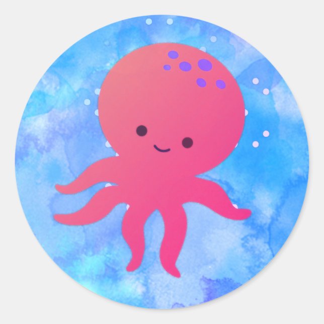 Niedlicher Cartoon Octopus im Wasser des blauen Oz Runder Aufkleber (Vorderseite)