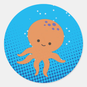 Niedlicher Cartoon Octopus Runder Aufkleber