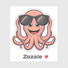 Niedlicher Cartoon Octopus Spaß mit Sonnenbrille Aufkleber