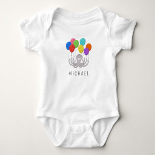 niedlicher Cartoon Octopus und Regenbogenballons Baby Strampler