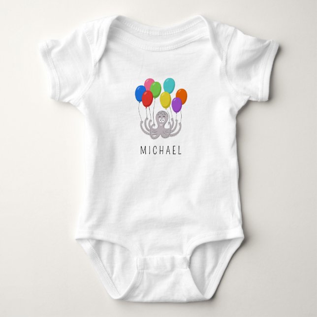 niedlicher Cartoon Octopus und Regenbogenballons Baby Strampler (Vorderseite)