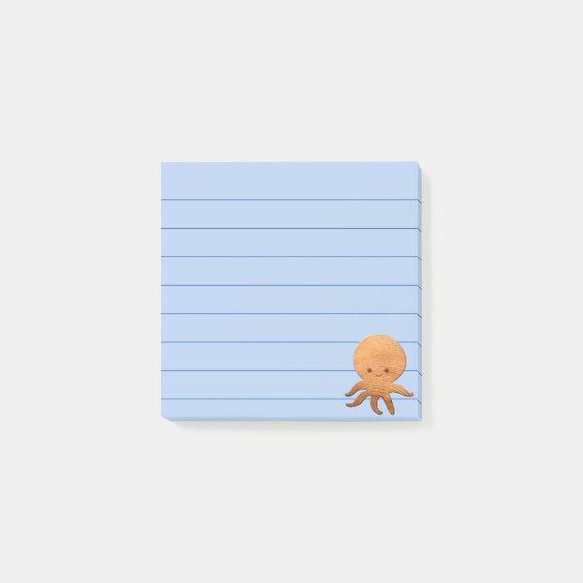 Niedlicher Cartoon Oktopus mit Imitaten Holzdruck Post-it Klebezettel (Vorderseite)