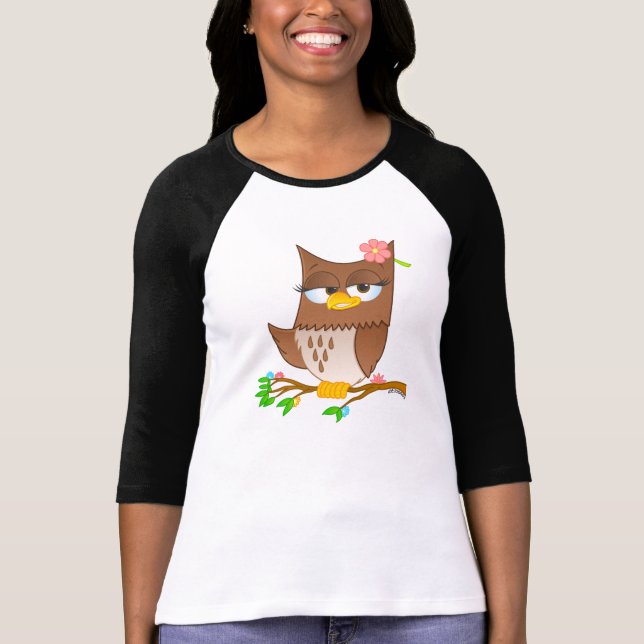 Niedlicher Cartoon Olivia VonHoot auf dem Raglan T-Shirt (Vorderseite)