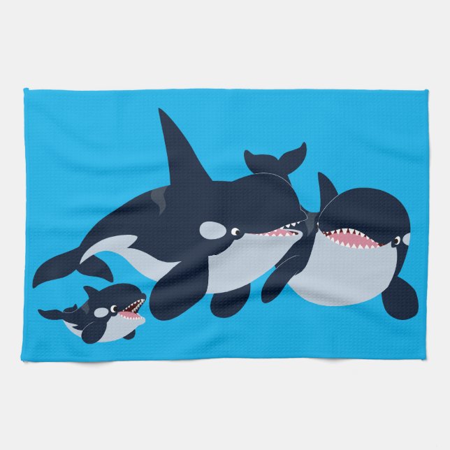 Niedlicher Cartoon Orca Familientuch Geschirrtuch (Horizontal)