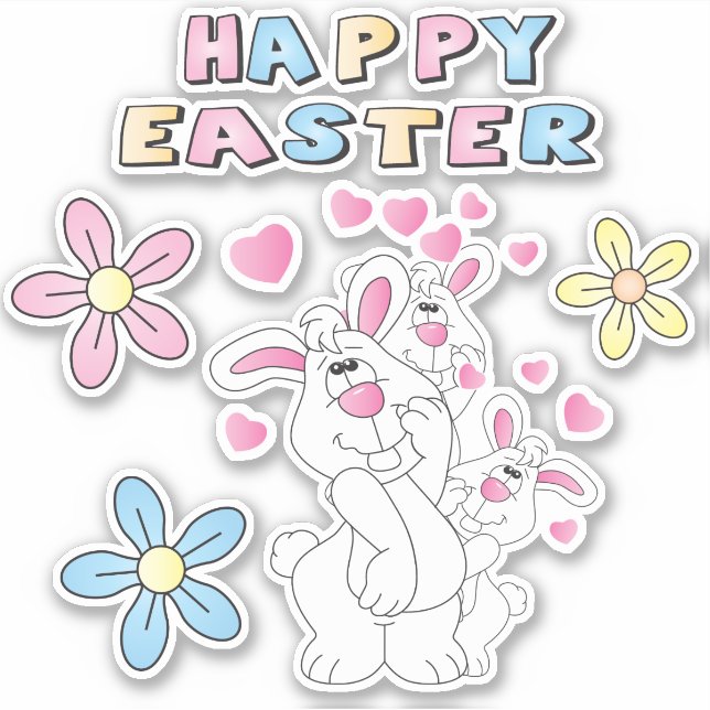 Niedlicher Cartoon OsterBunnies Aufkleber (Vorderseite)