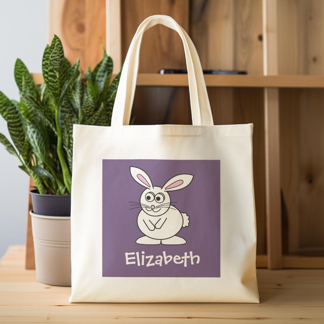 Niedlicher Cartoon Osterhase mit Individuelle Name Tragetasche (Custom Tote Bag)