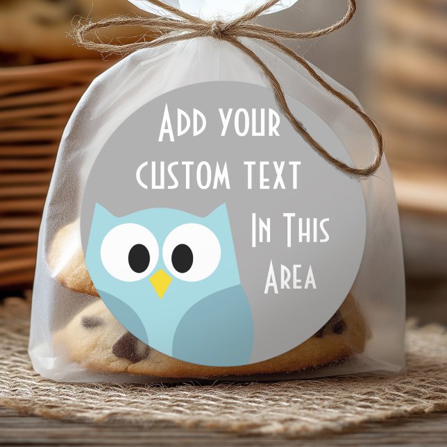 Niedlicher Cartoon Owl - Blauer und Grauer Individ Runder Aufkleber (Personalized Sticker)