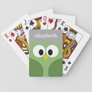 Niedlicher Cartoon Owl - Grüner und grauer Individ Spielkarten