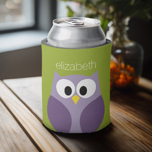 Niedlicher Cartoon Owl Lila und Pistachio Individu Dosenkühler
