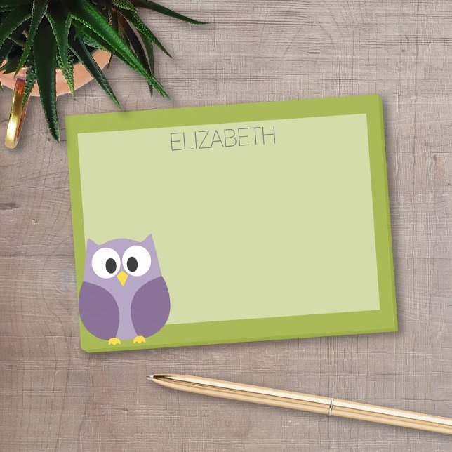 Niedlicher Cartoon Owl Lila und Pistachio Individu Post-it Klebezettel (Personalized post-it notes with a monogram and contact information - low quantity available)