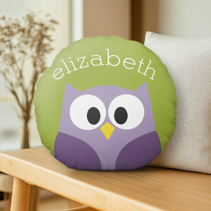 Niedlicher Cartoon Owl Lila und Pistachio Individu Rundes Kissen