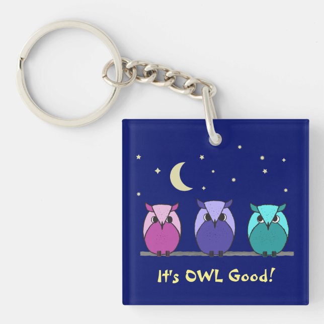 Niedlicher Cartoon Owles Night Sky Schlüsselanhänger (Vorderseite)