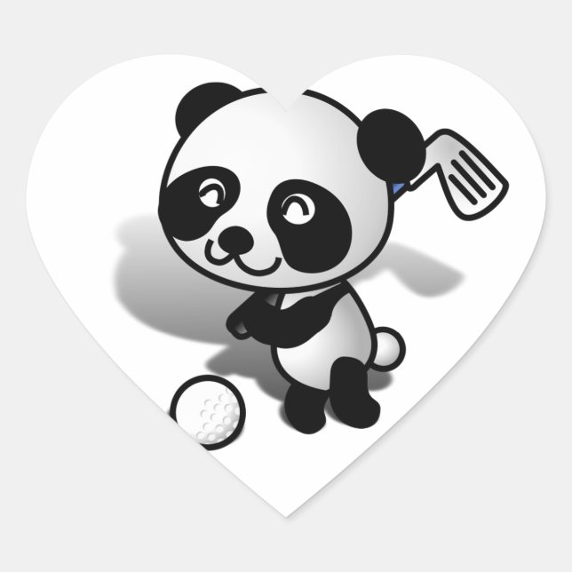 Niedlicher Cartoon Panda Bear Golfing Herz-Aufkleber (Vorderseite)