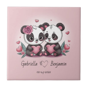 Niedlicher Cartoon Panda Liebhaber Herzlich Willko Fliese