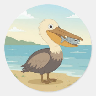 Niedlicher Cartoon Pelican, Seevögel Runder Aufkleber