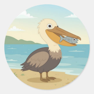 Niedlicher Cartoon Pelican, Seevögel Runder Aufkleber