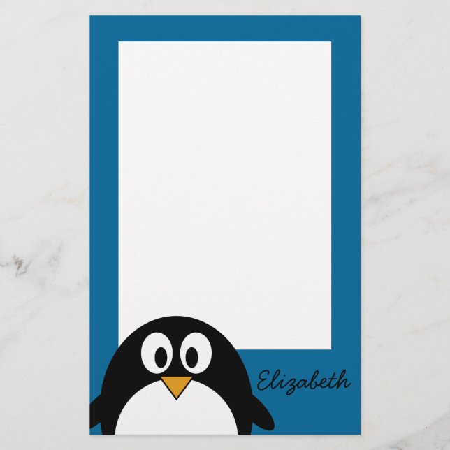 niedlicher Cartoon Penguin-Blauhintergrund Briefpapier (Vorderseite)