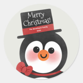 Niedlicher Cartoon Penguin Familie Frohe Weihnacht Runder Aufkleber