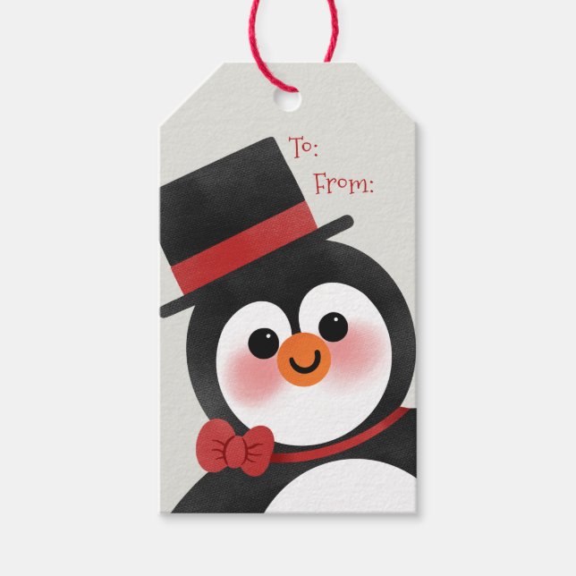 Niedlicher Cartoon Penguin Frohe Weihnachtsfeierta Geschenkanhänger (Vorderseite)
