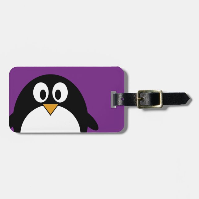 niedlicher Cartoon Penguin lila Gepäckanhänger (Vorderseite horizontal)