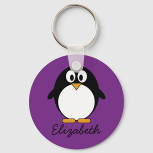 niedlicher Cartoon Penguin lila Schlüsselanhänger