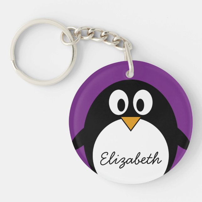 niedlicher Cartoon Penguin lila Schlüsselanhänger (Vorderseite)