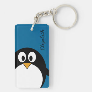 niedlicher Cartoon Penguin mit blauem Hintergrund Schlüsselanhänger