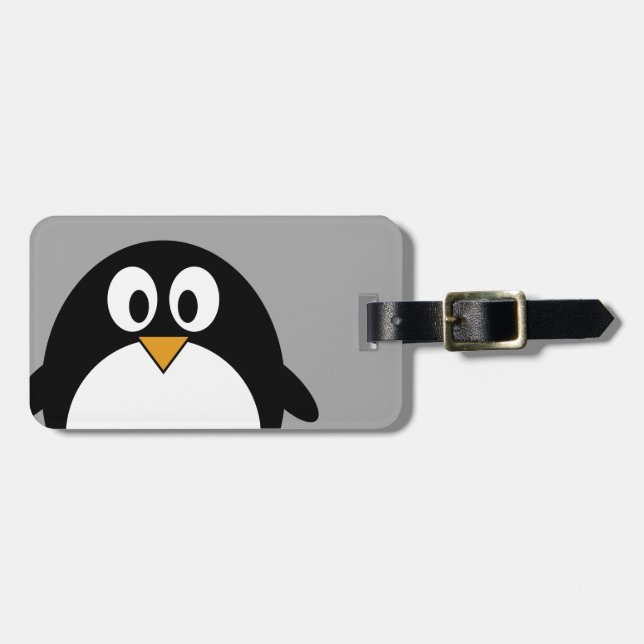 Niedlicher Cartoon Penguin mit grauem Hintergrund Gepäckanhänger (Vorderseite horizontal)