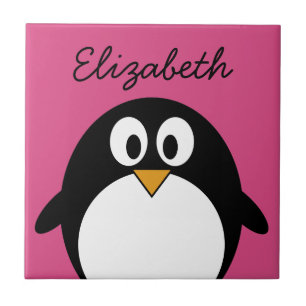 niedlicher Cartoon Penguin mit rosa Hintergrund Fliese