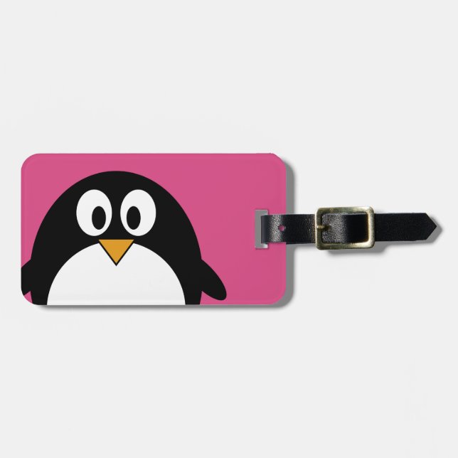 niedlicher Cartoon Penguin mit rosa Hintergrund Gepäckanhänger (Vorderseite horizontal)