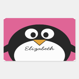 niedlicher Cartoon Penguin mit rosa Hintergrund Rechteckiger Aufkleber