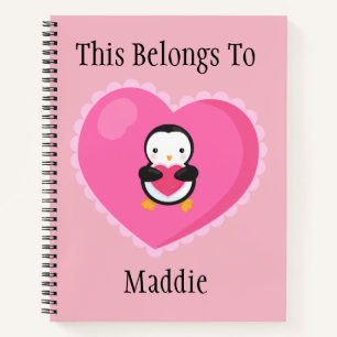 Niedlicher Cartoon Penguin w/Hearts Notizbuch