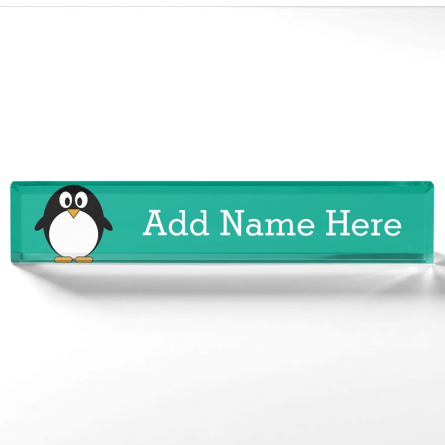 niedlicher Cartoon Penguinsmaragd und -SCHWARZES Namensplakette (Vorderseite)
