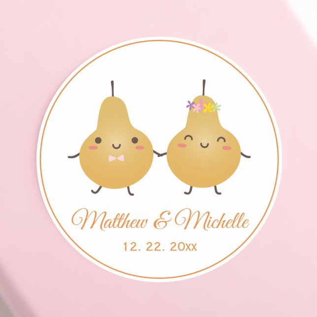 Niedlicher Cartoon Perfekte Pear Couple Gastgesche Runder Aufkleber (Von Creator hochgeladen)