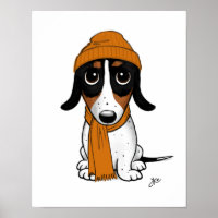 Niedlicher Cartoon Piebald Dackel mit Beanie