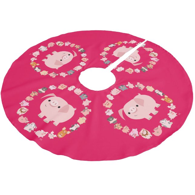 Niedlicher Cartoon Pig Mandala Polyester Weihnachtsbaumdecke (Schrägansicht)