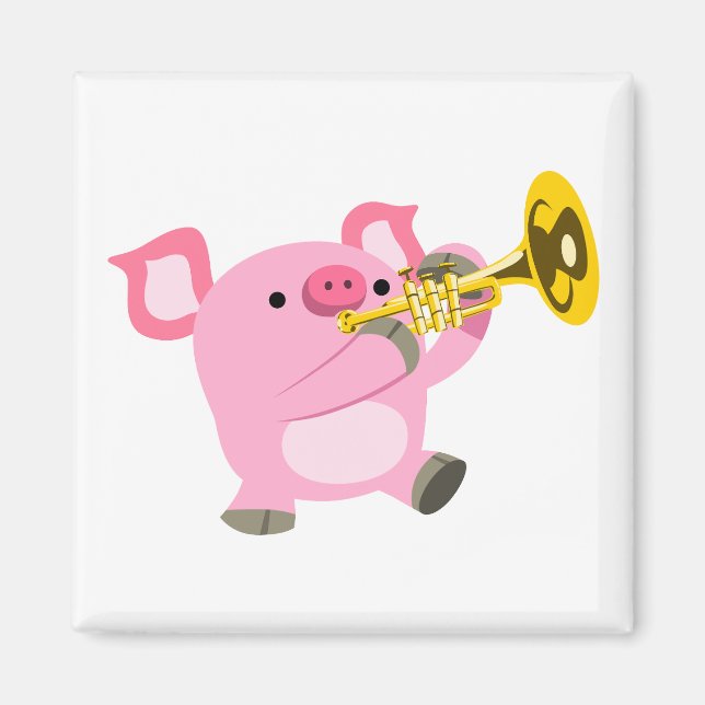 Niedlicher Cartoon Pig Playing Trumpet Magnet (Vorne)